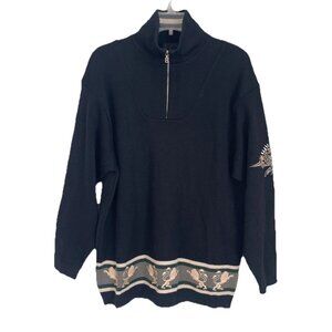 Bogner Vintage Black 100% Wool Embroidered Quarter Zip Sweater Lions Ski